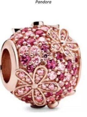 Pink Pav?? Daisy Flower Charm - 14k rose gold - Fits Pandora Charm Bracelets